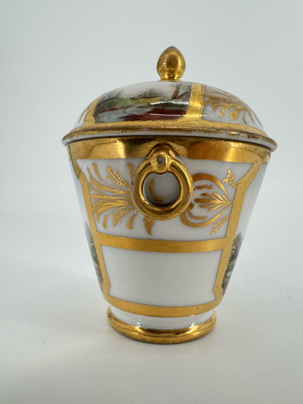 ANTIQUE White & Gold Painted Porcelain Small Jar