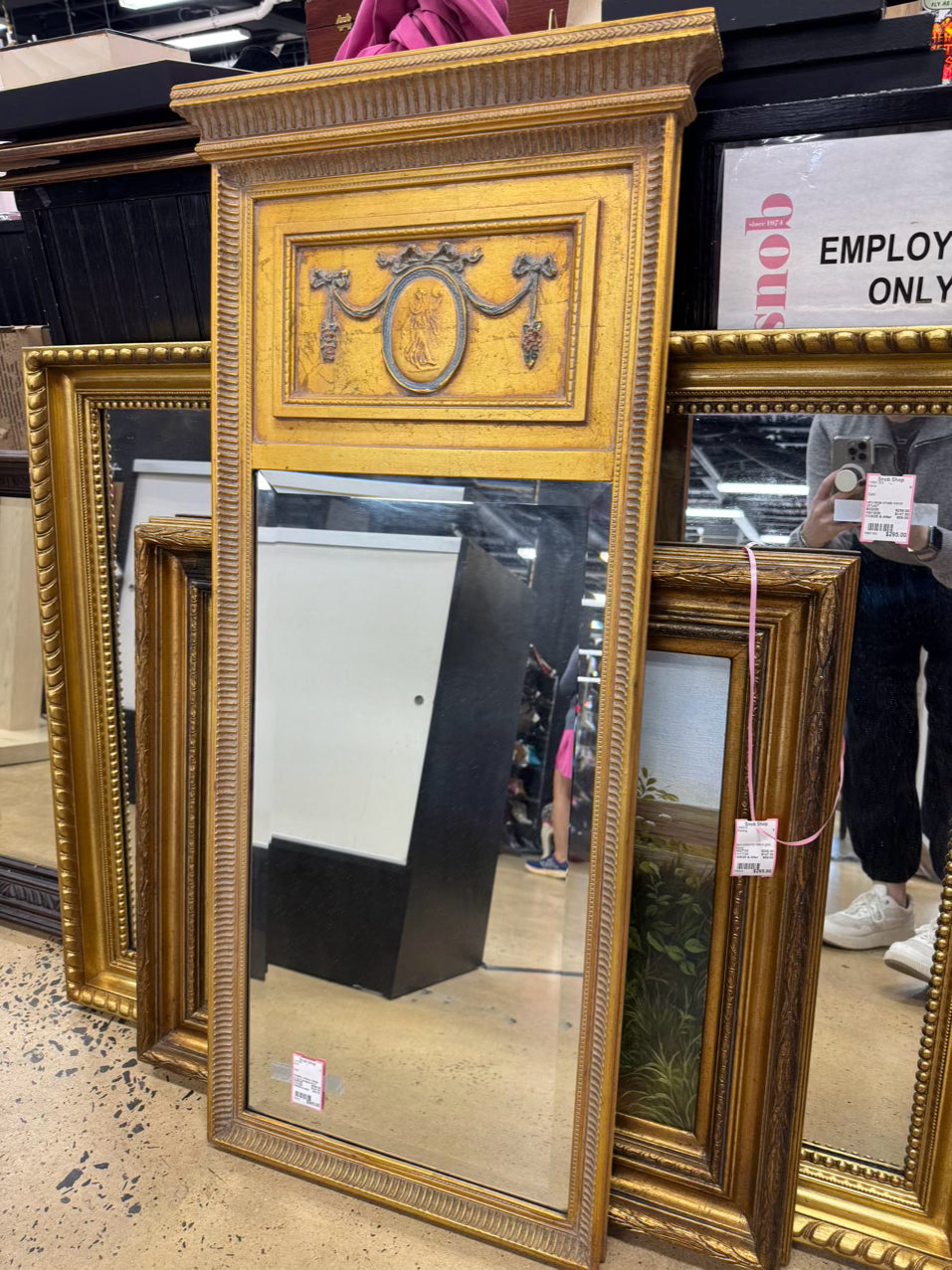 Gold Medallion Ribbon Design Beveled Mirror