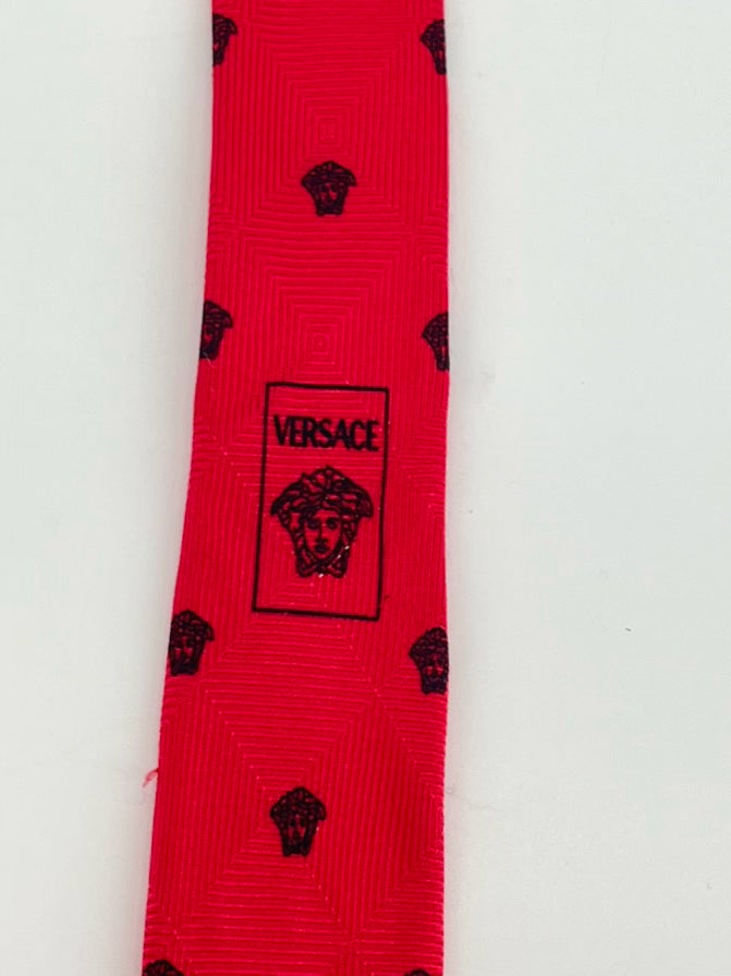 VERSACE Red & Black Medusa Head Silk Tie