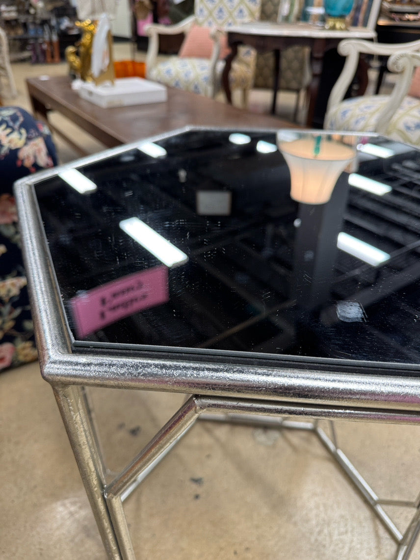 Silver Metal Mirror-Top End Table