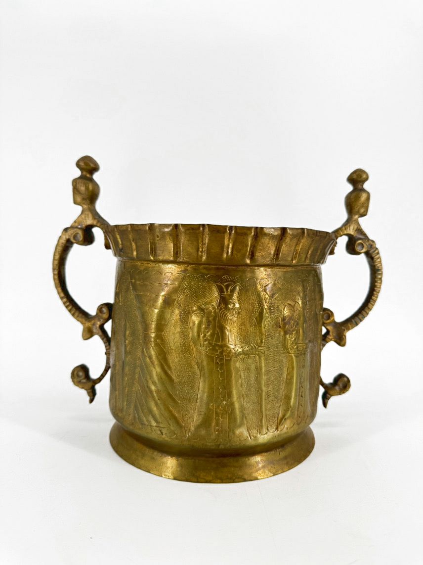 VINTAGE Brass Etched Planter