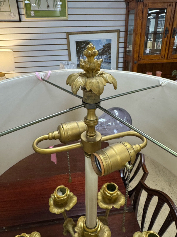 Gold Metal Neoclassical Floral 6-Arm Design Pair of Lamps
