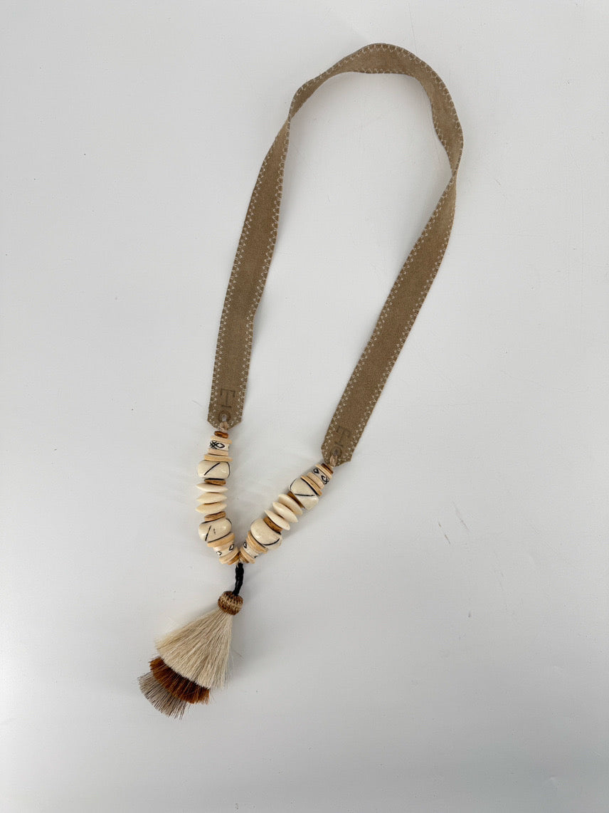 TWINE & TWIG Natural Suede & Horse Hair Statement Tassel Necklace