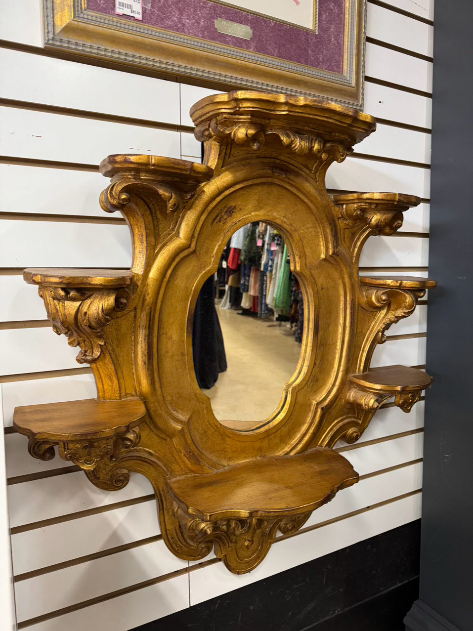 CHELSEA HOUSE Gilt Wood Mirror w/ Shelves on Sides