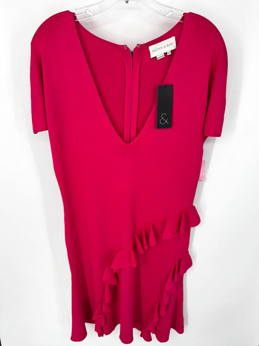 SACHIN + BABI Size XL Magenta Ruffle Detail Shalise Dress NWT