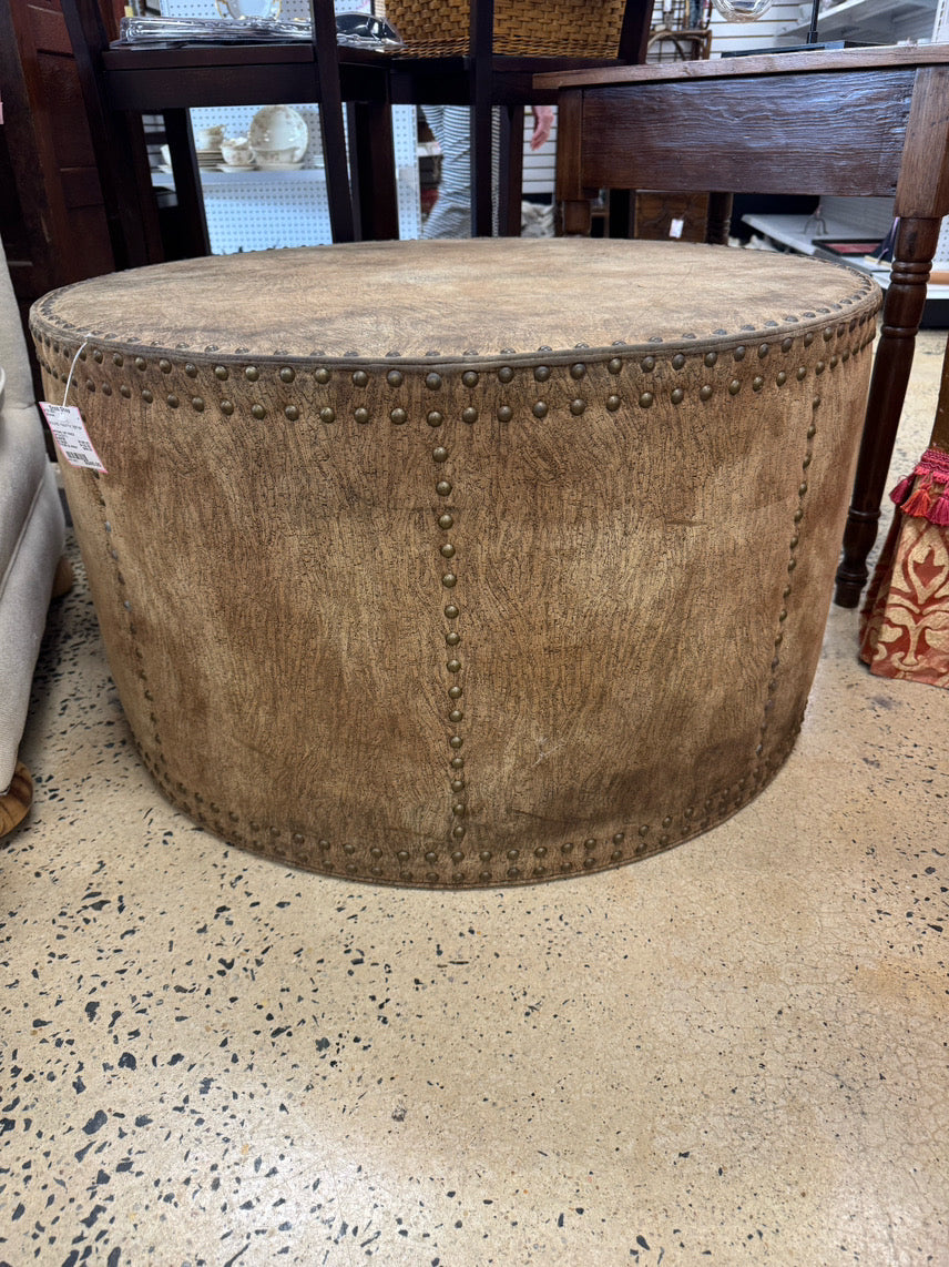 ROUND Cork-Look Fabric light tan Ottoman