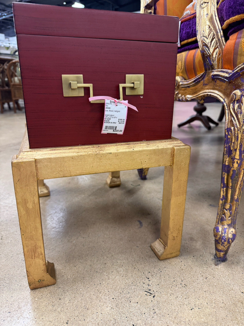 Red Box w/ Brass Mounts on Gold Stand