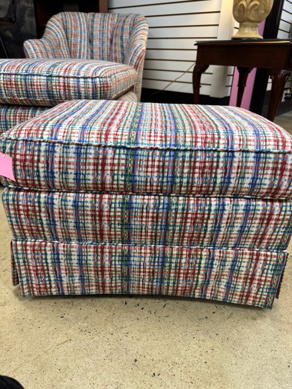 Red & Blue Plaid Ottoman