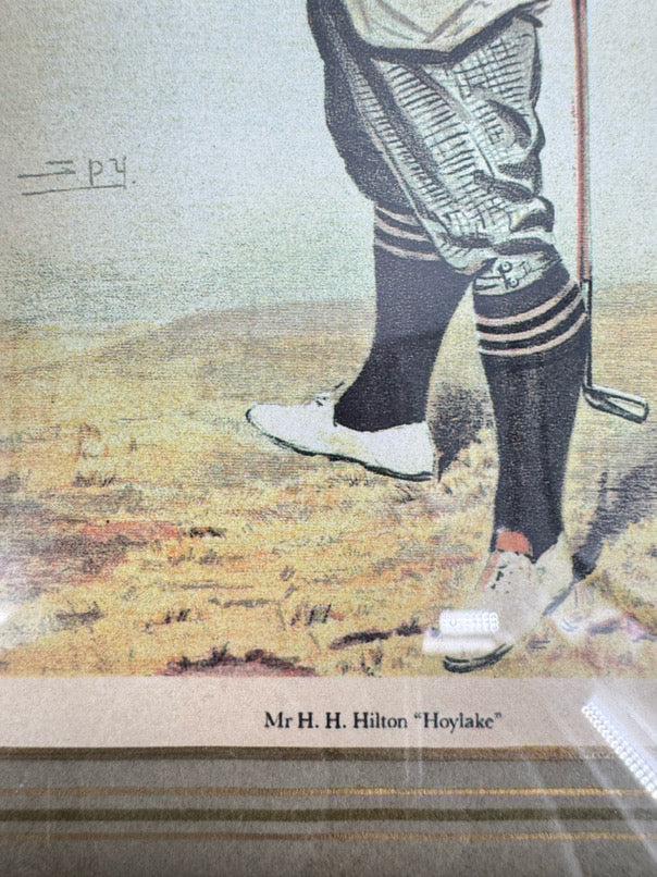 Set of 4 Framed Golfing Prints in Brown & Gold Frames