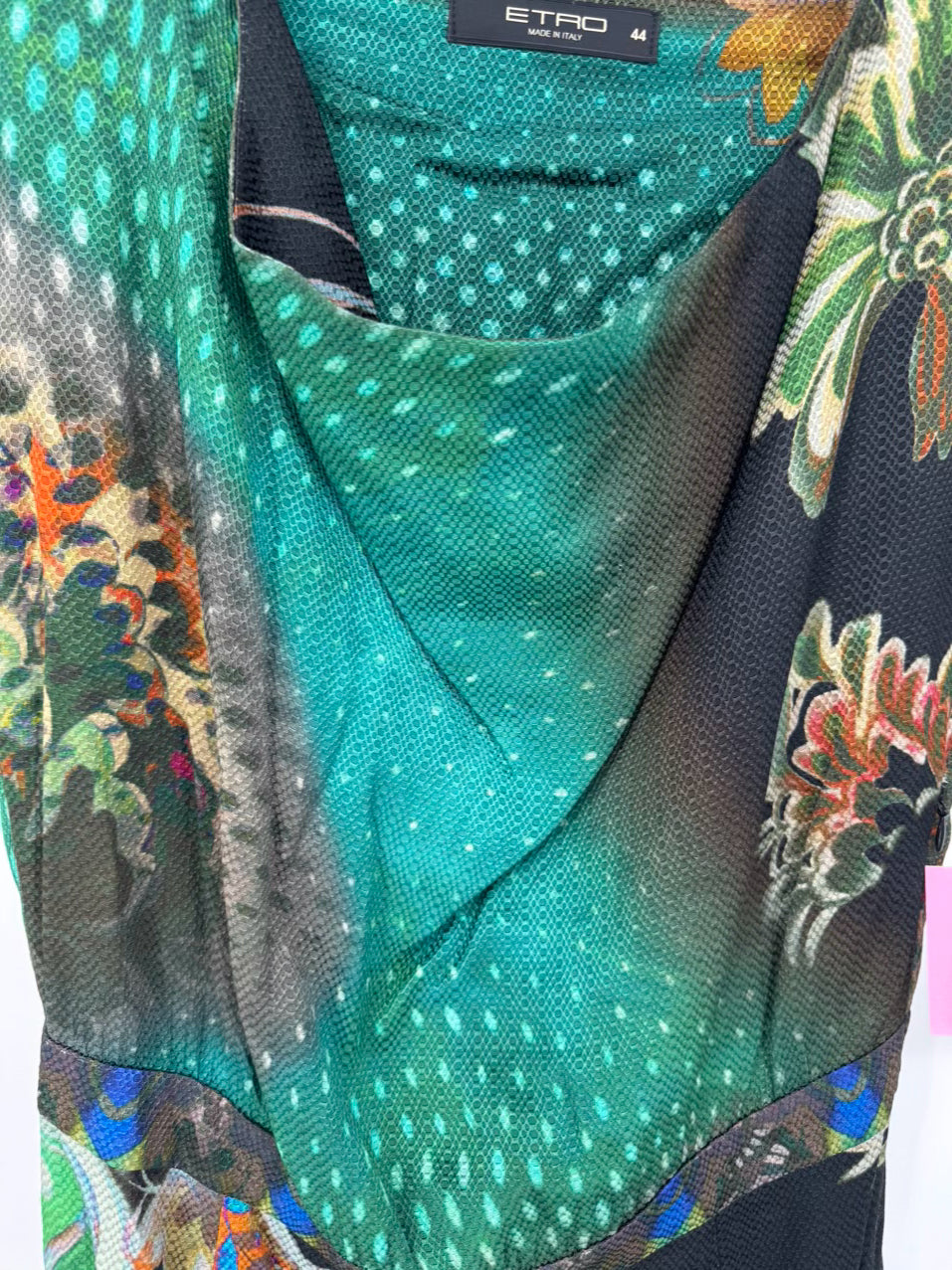 ETRO Size 44 Green & Black Print Dress