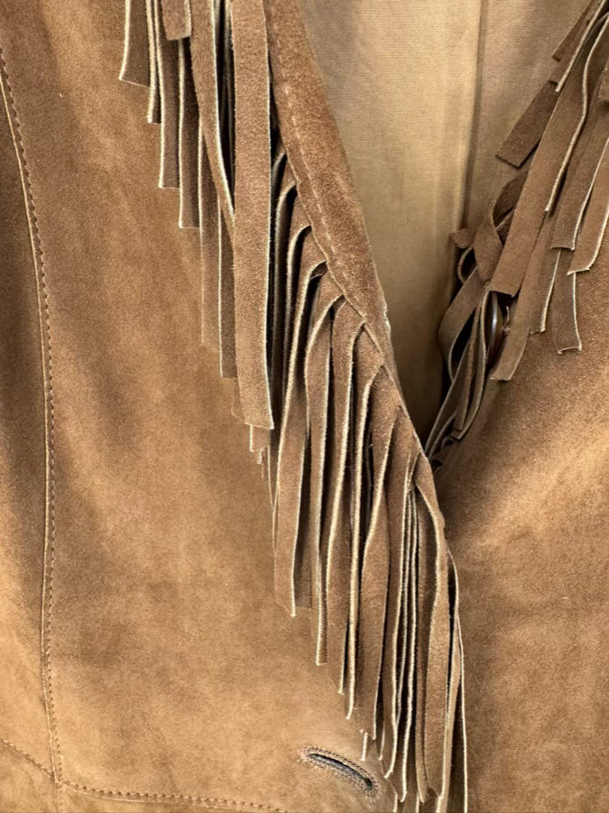 BASIC LEDER WALTER Size 40 Brown Suede Fringe Jacket