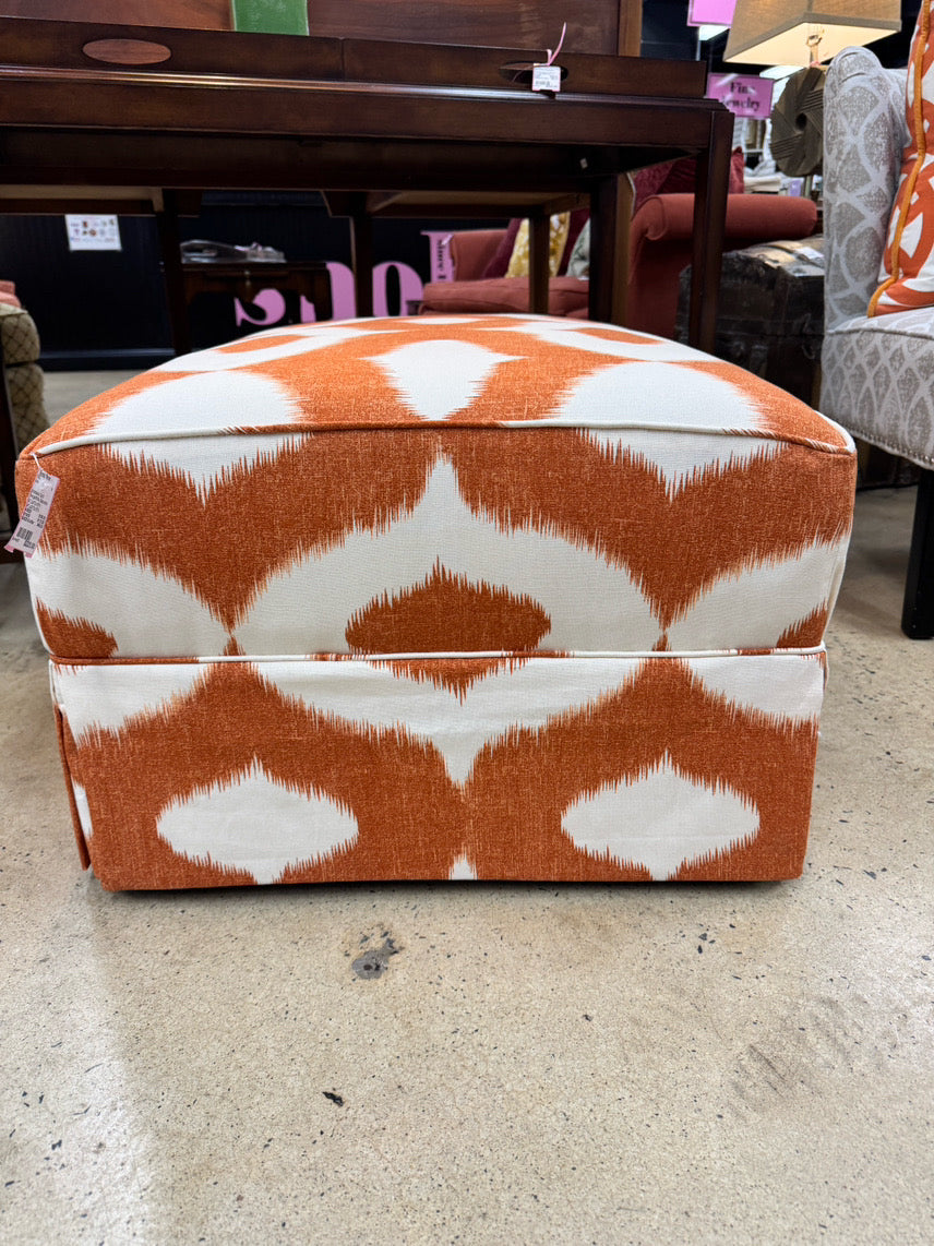Orange & White Geometric Upholstered Ottoman on Casters