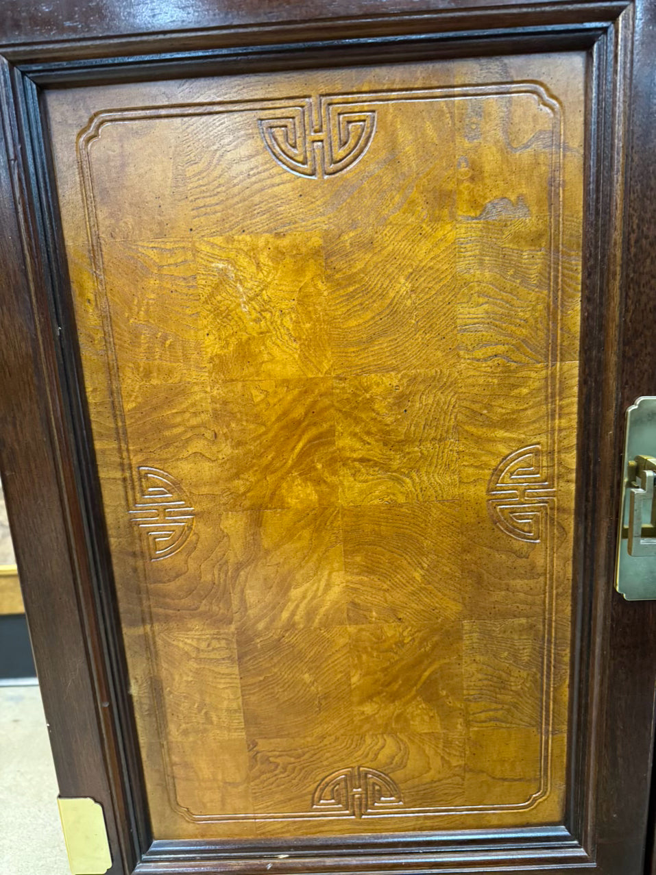 Two-Tone Wood Carved Server w/ Foldout Top