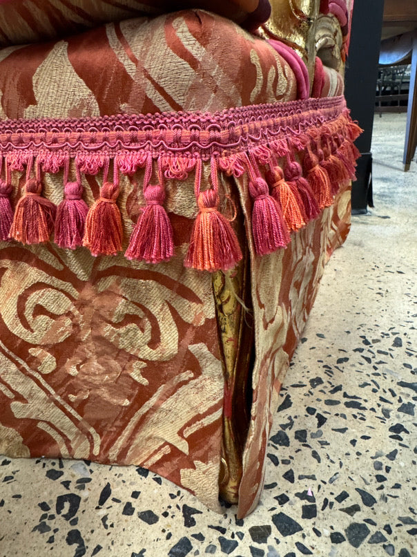Gold & Salmon Wood & Upholstered Tassel Louis XVI Chair