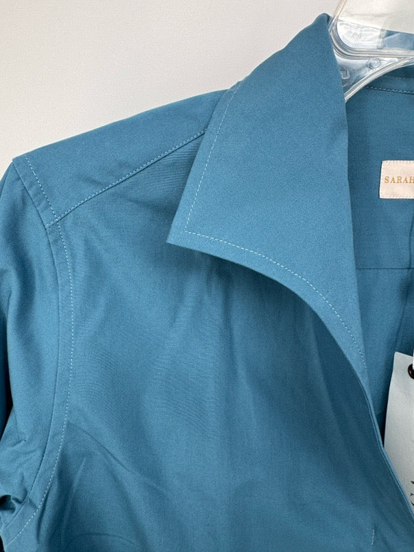 SARAH ALEXANDRA Size 4 Teal Cotton Button Down Blouse NWT