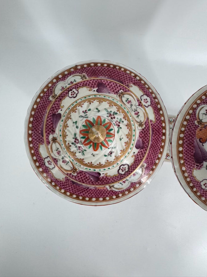 SAMSON Pink & Green Porcelain Pair of Jars w/ Lids