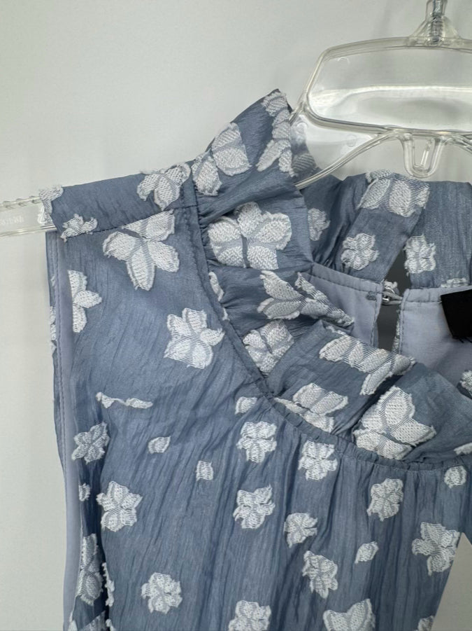 ABBEYGLASS Size XL Slate Blue Textured Floral Sleeveless Belted Betty Dress NWT