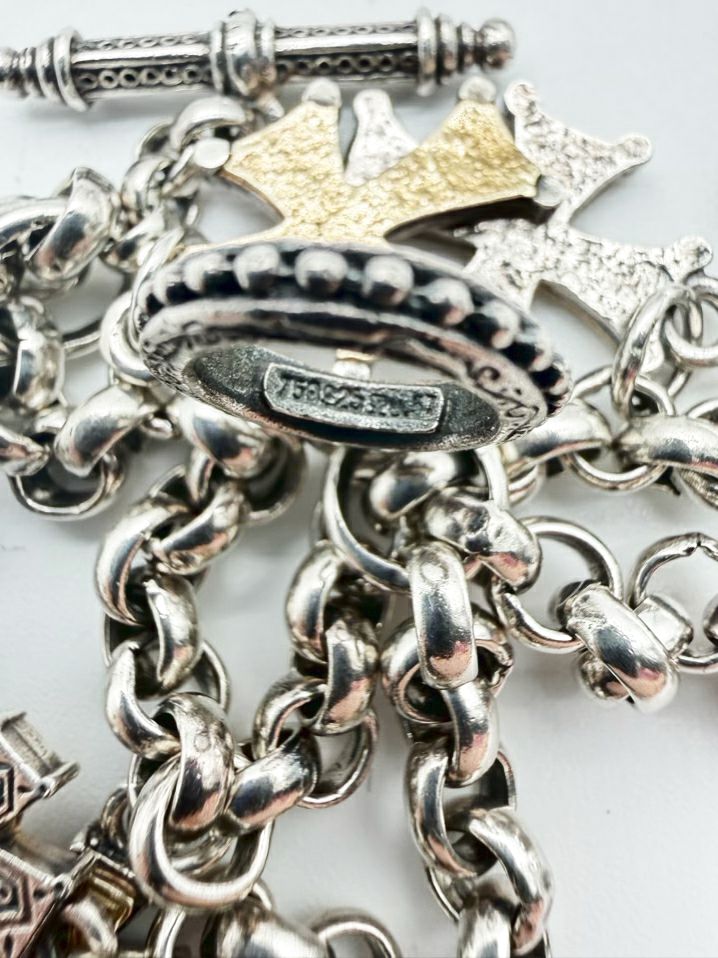 KONSTANTINO 925 18K Two Tone Cross Charms Bracelet
