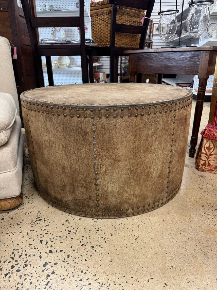 ROUND Cork-Look Fabric light tan Ottoman
