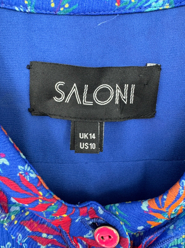 SALONI Size 10 Cobalt Foliage Print Ruffle Sleeveless Dress