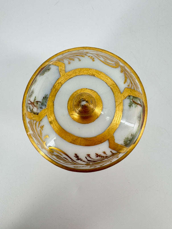 ANTIQUE White & Gold Painted Porcelain Small Jar