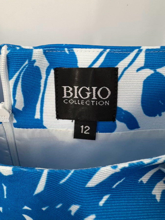 BIGIO Size 12 White & Blue Floral Sleeveless Dress