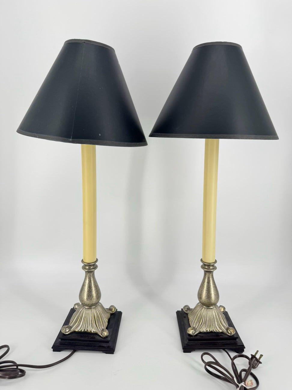Brushed Silver Resin Pair of Buffet Lamps