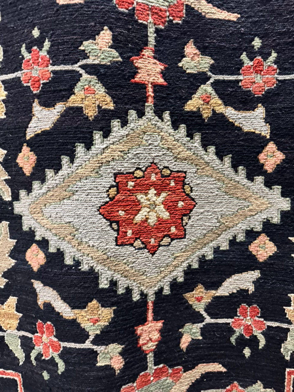 Black, Rust & Green Oriental Wool Area Rug