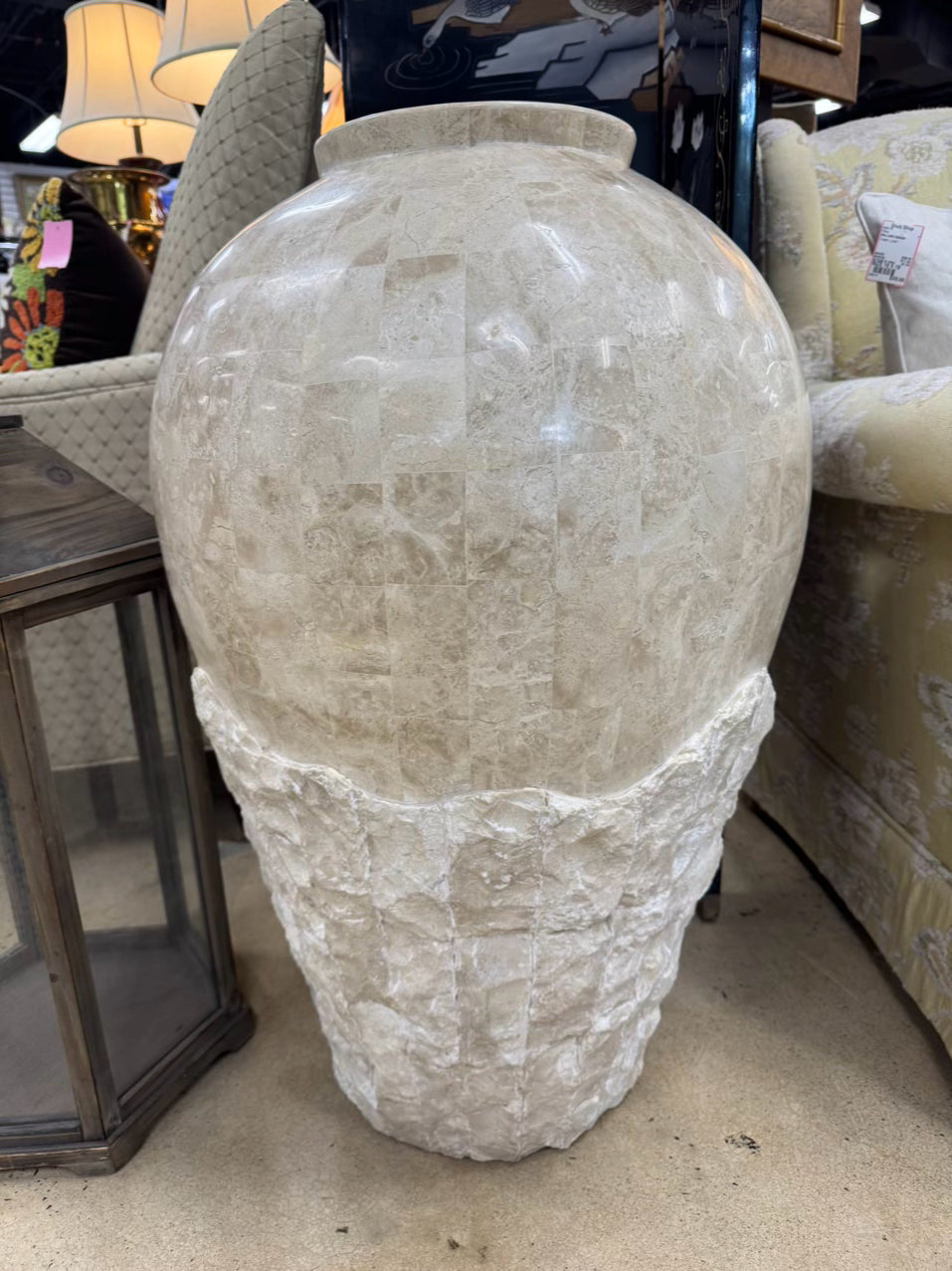 Cream Polished & Raw Tessellated Stone Vase