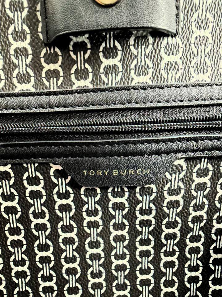 TORY BURCH Gemini Link Navy & White Chain Detail Tote Bag