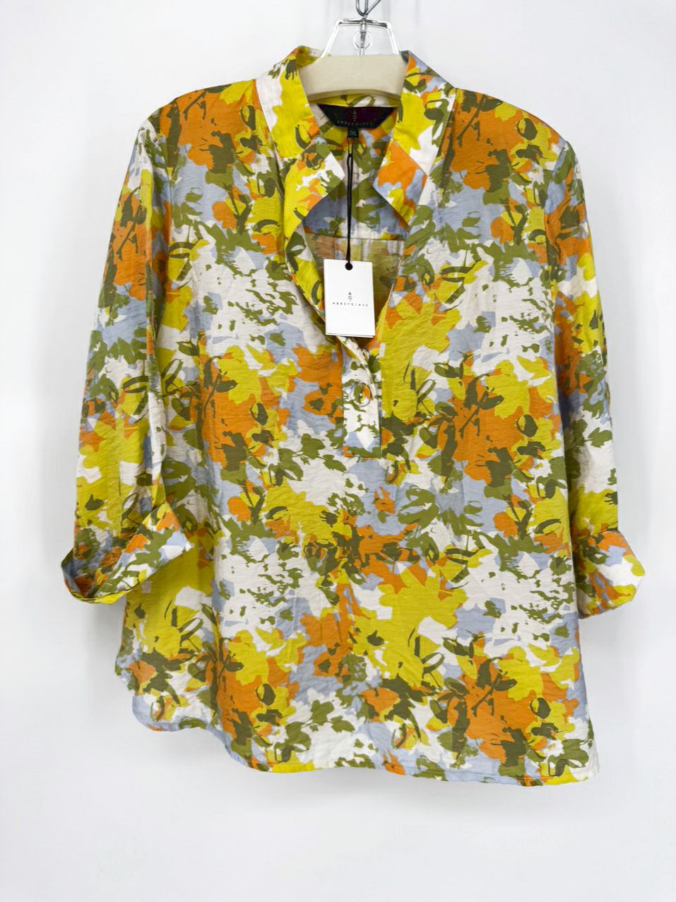 ABBEYGLASS Size 2XL Yellow & Green Foliage Print Effie Blouse NWT