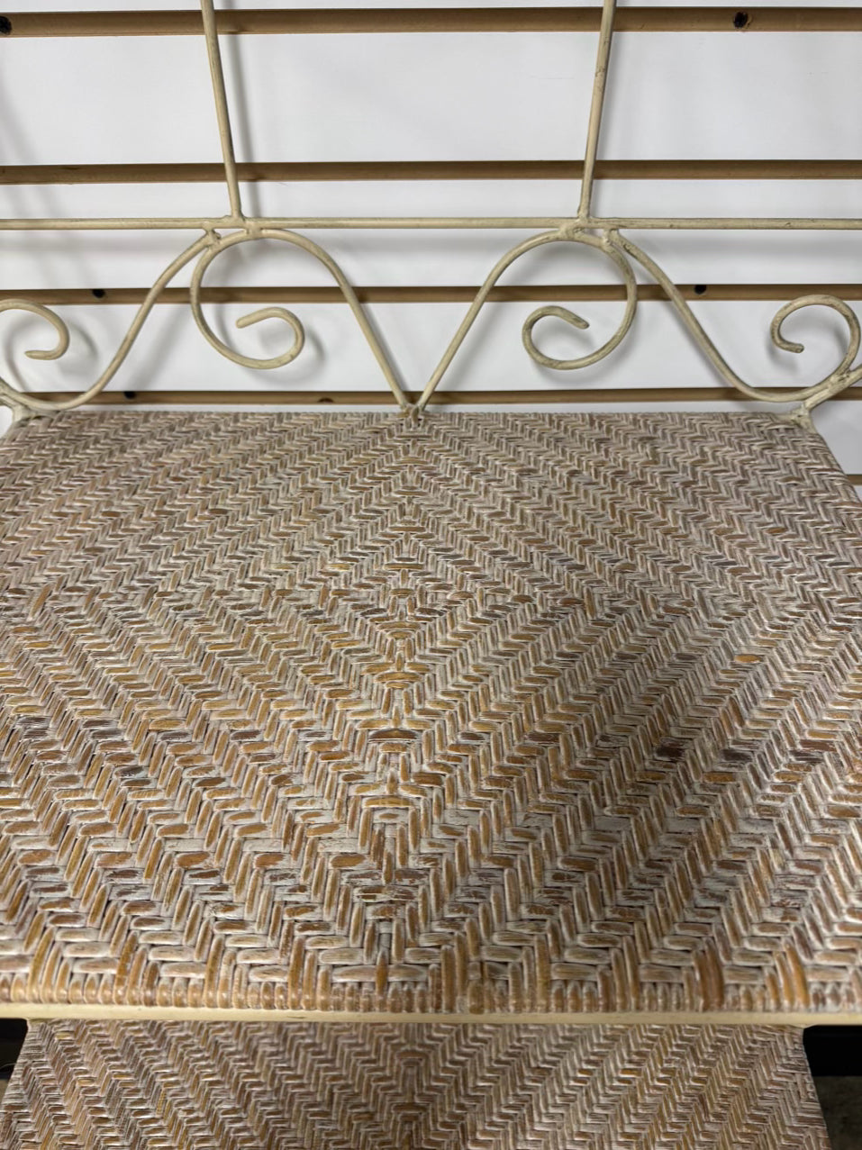 Cream Metal & Wicker Etagere