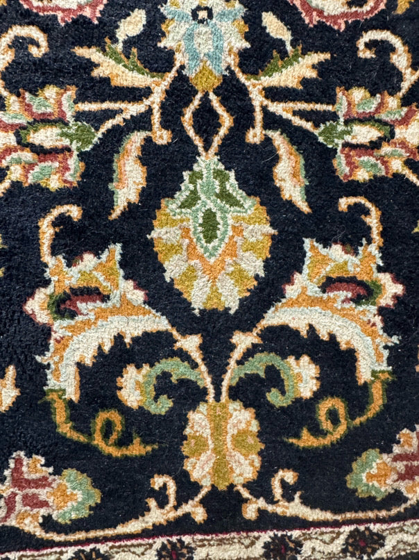 Cream & Gold Wool & Silk Oriental Area Rug