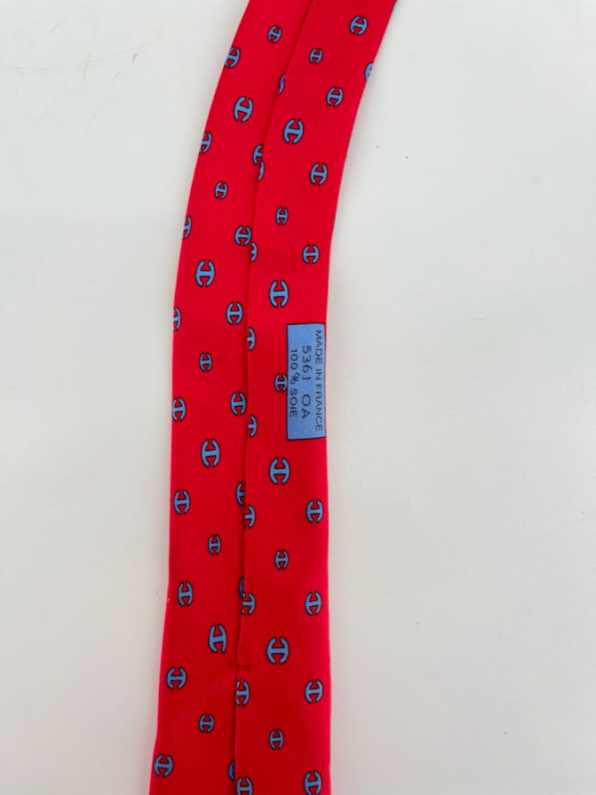 HERMES Red & Blue H Logo Tie