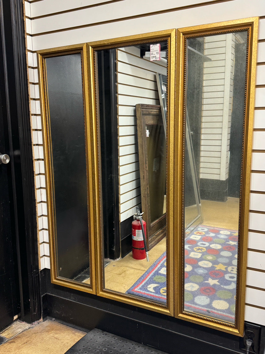 Gold Wood Trifold Mirror