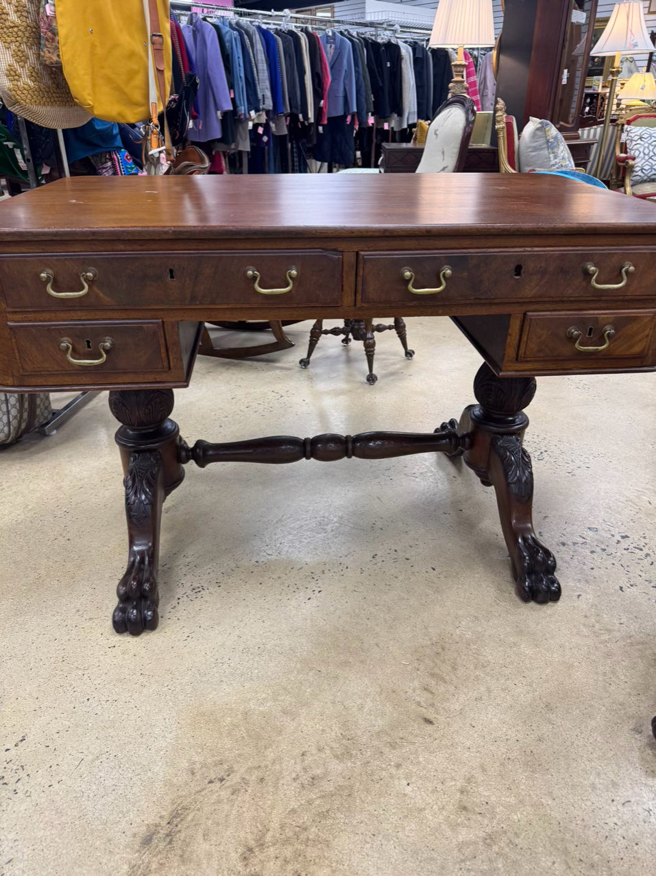 ANTIQUE Wood Lion Feet Desk