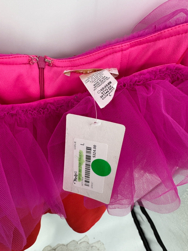 KARLIE Size L Fuchsia & Orange Tulle Off-The-Shoulder Cocktail Dress NWT