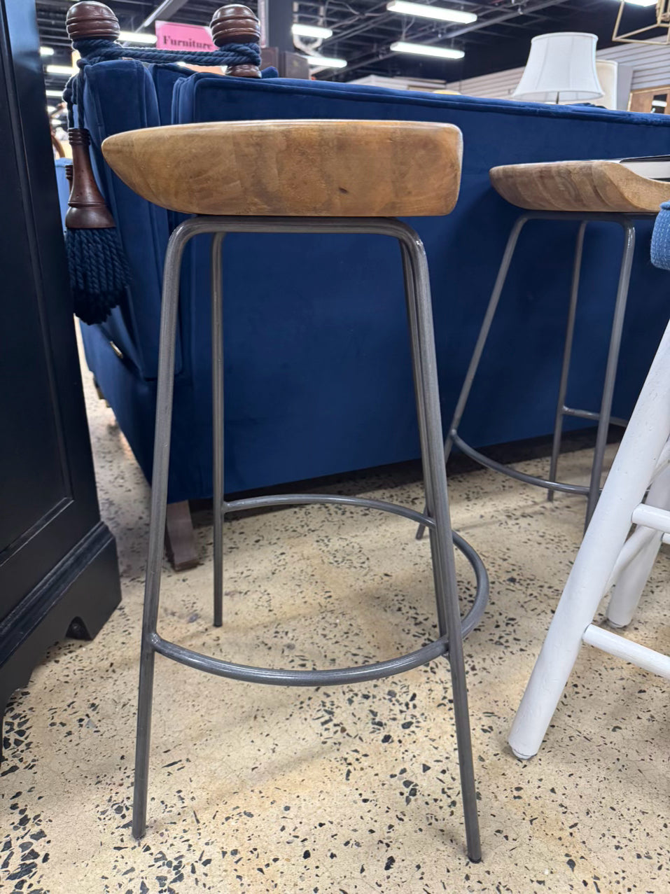 WEST ELM Natural Wood & Gray Steel Counter Stool