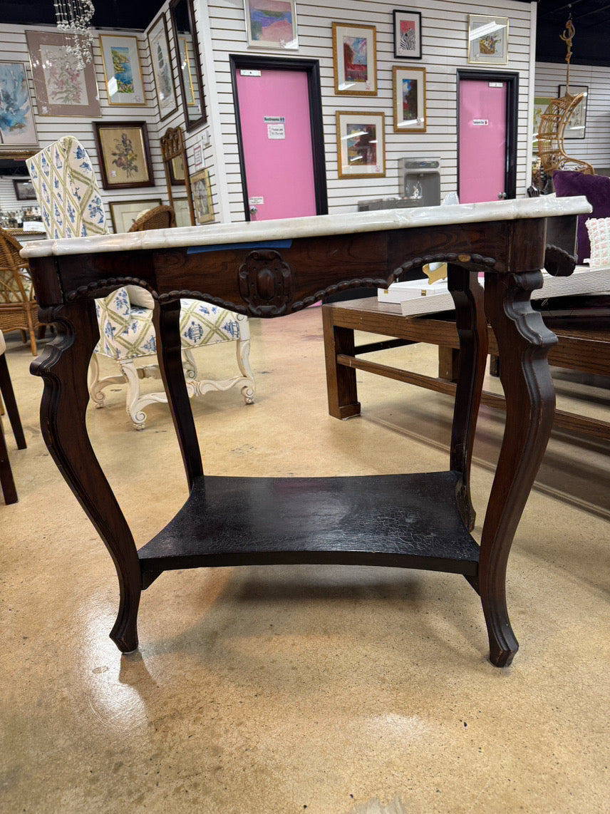 VINTAGE Wood & Marble Victorian Occasional Table