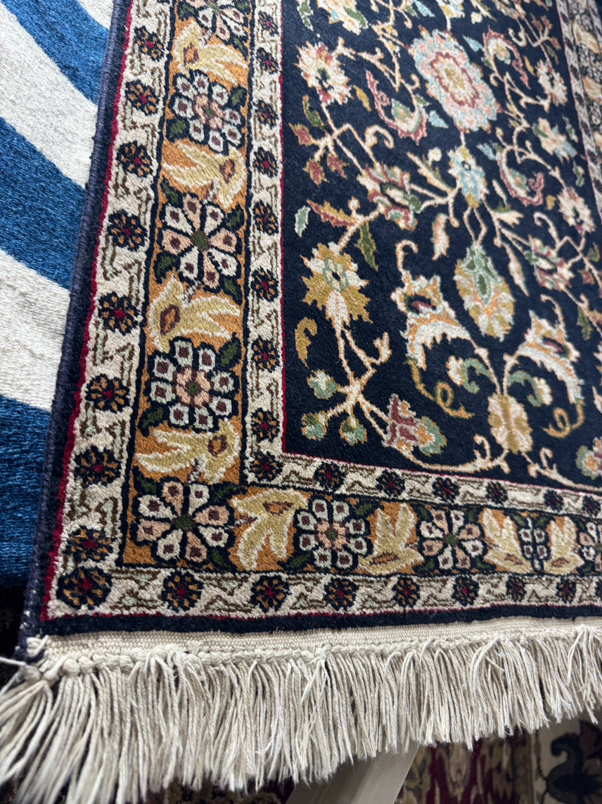 Cream & Gold Wool & Silk Oriental Area Rug