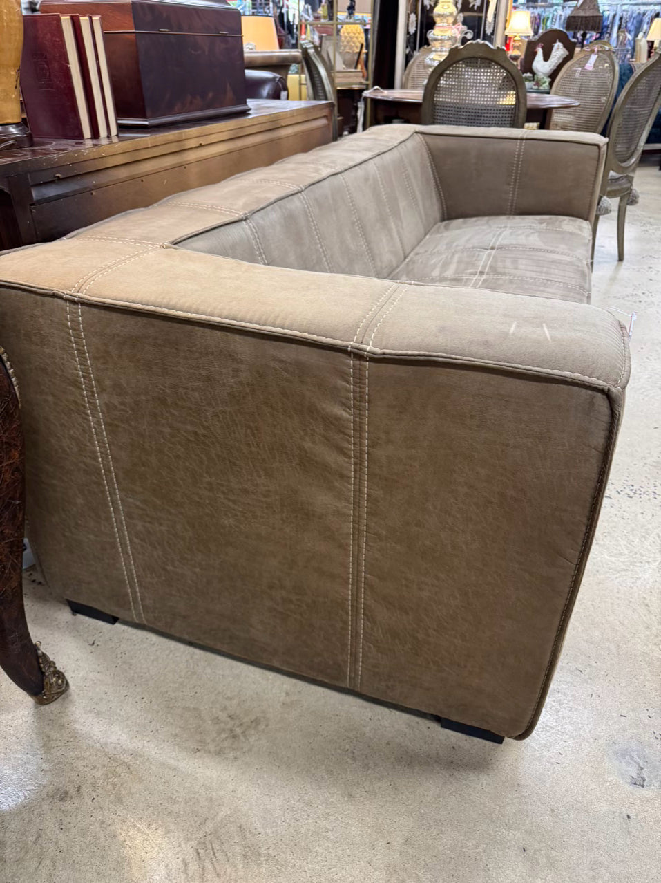 Beige Midcentury Modern Square Arm Sofa