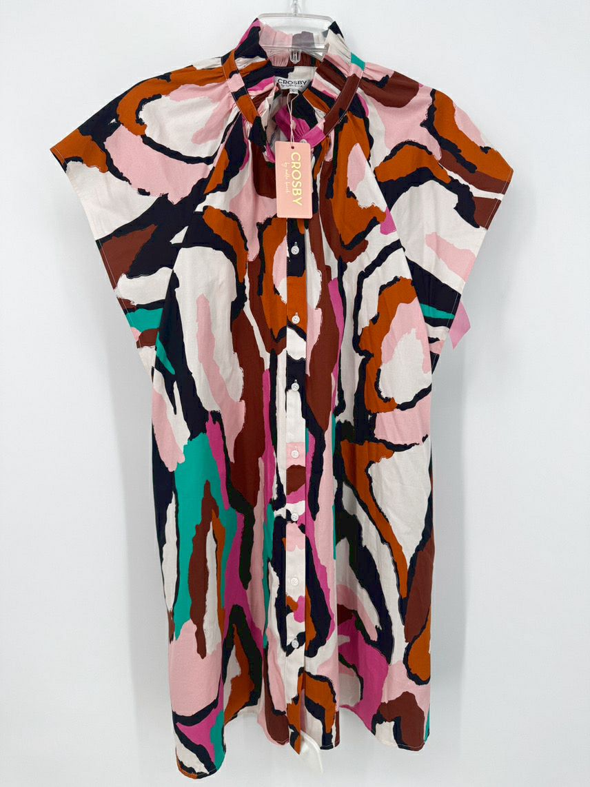 CROSBY BY MOLLIE BURCH Size L Peach & Brown Print Wilhelmina Dress NWT
