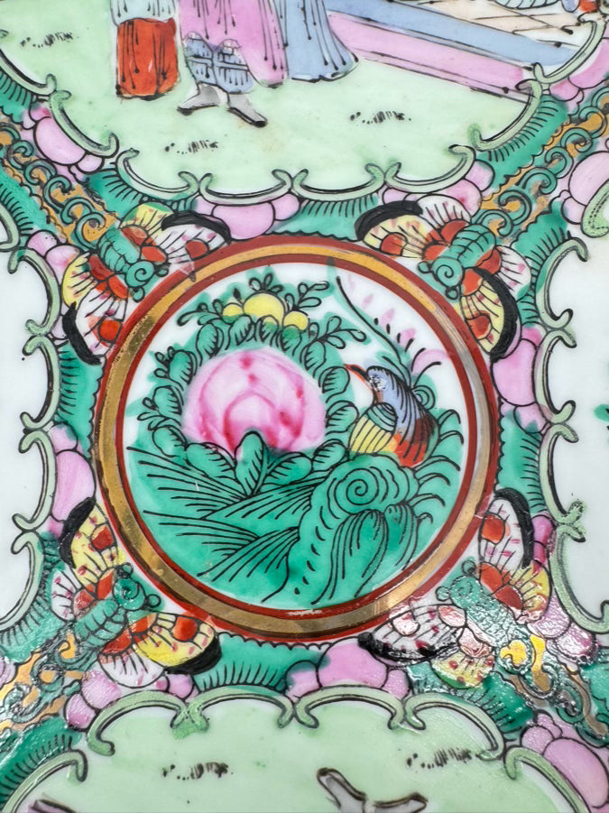 Pink & Green Rose Medallion Decorative Plate w/ Hanger