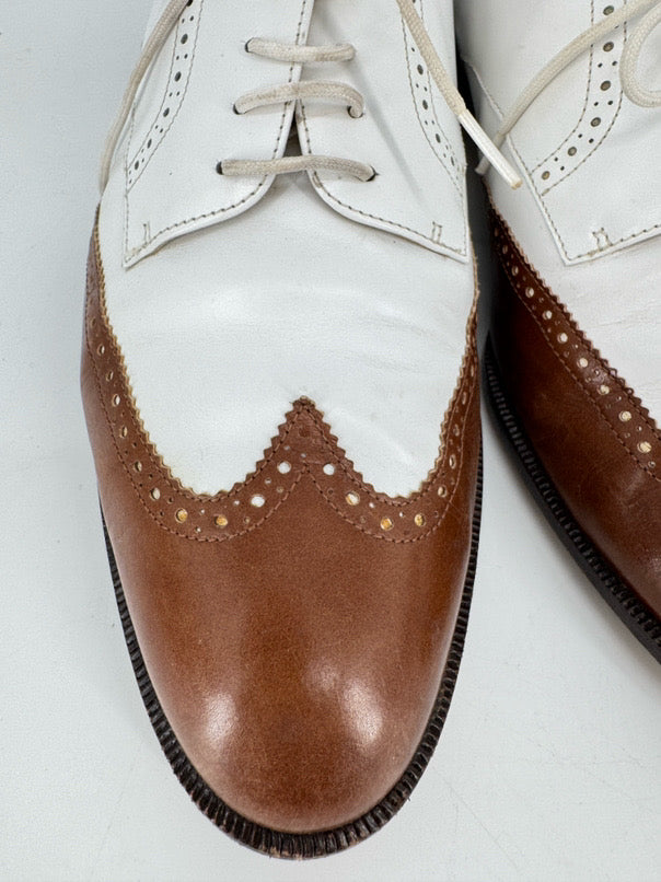 SALVATORE FERRAGAMO Size 9.5 White & Brown Leather Oxford