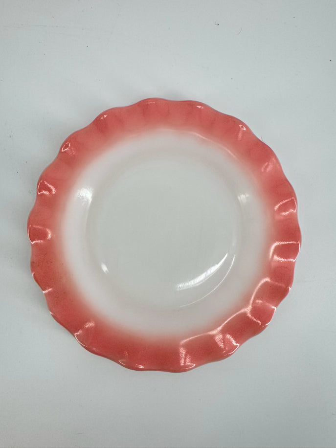 HAZEL ATLAS Pink & White Milk Glass Ripple Setting for 6