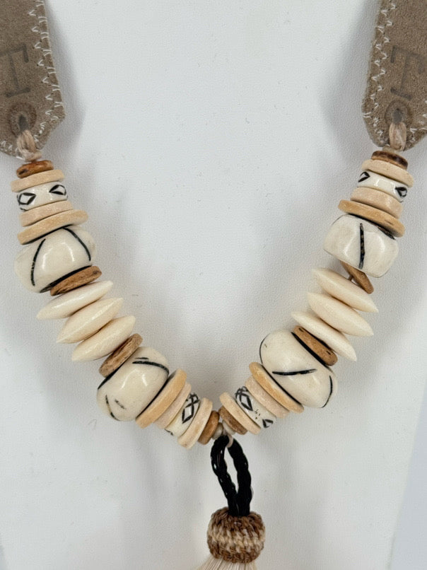 TWINE & TWIG Natural Suede & Horse Hair Statement Tassel Necklace