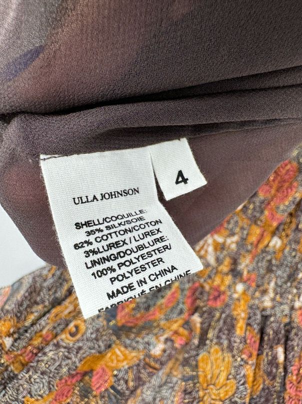 ULLA JOHNSON Size 4 Brown & Gold Floral Dress