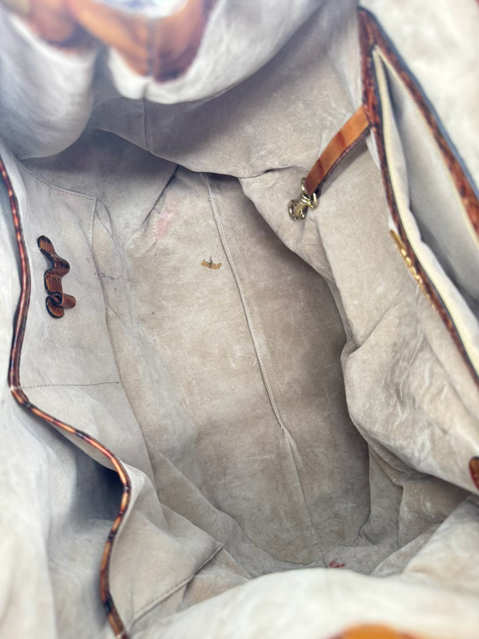 BRAHMIN Cognac Crocodile Leather Claire Bucket Bag