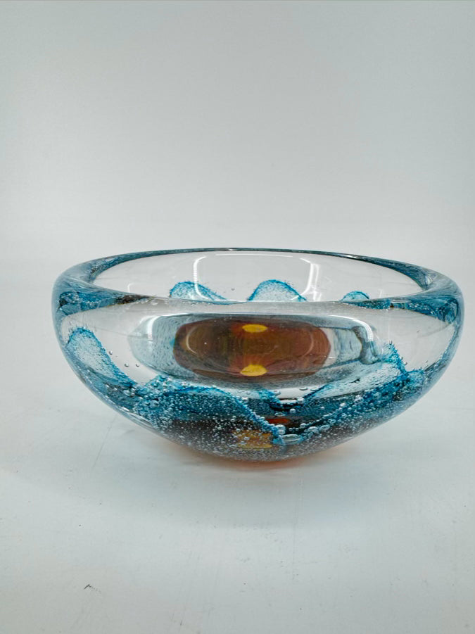 JACOB PFEIFER Aqua & Tan Handblown Glass Bowl