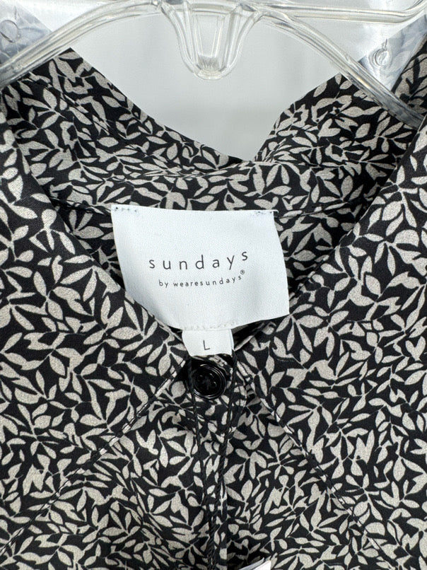 SUNDAYS by WEARESUNDAYS Size L Taupe & Black Print Silk Rez Blouse NWT
